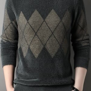 Argyle Style Imported Men's Sweater In Dark Grey